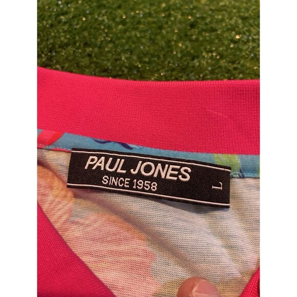 Paul Jones polo mens large pink blue lighweight breathable floral hawaiian 41 - Picture 3 of 12